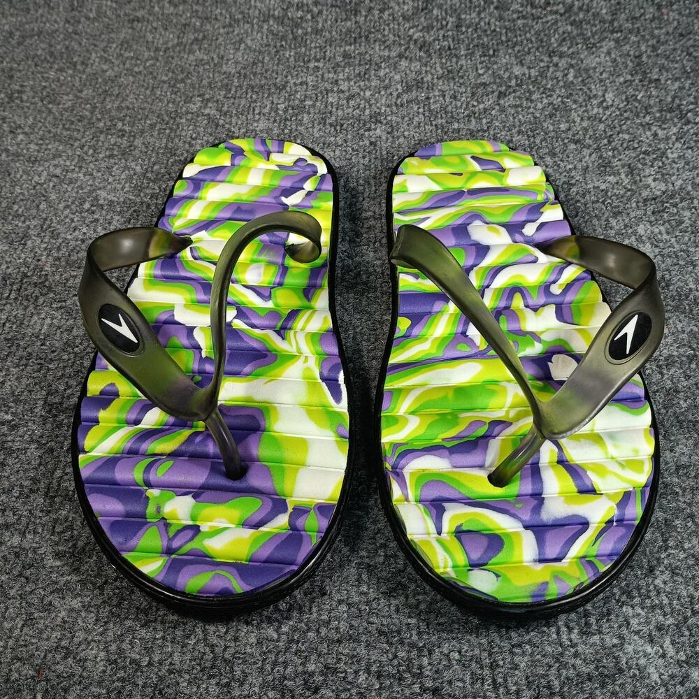 Speedo Flip Flops‎ Women Size 7 Green Purple Marble Thong Sandals Swim Pool